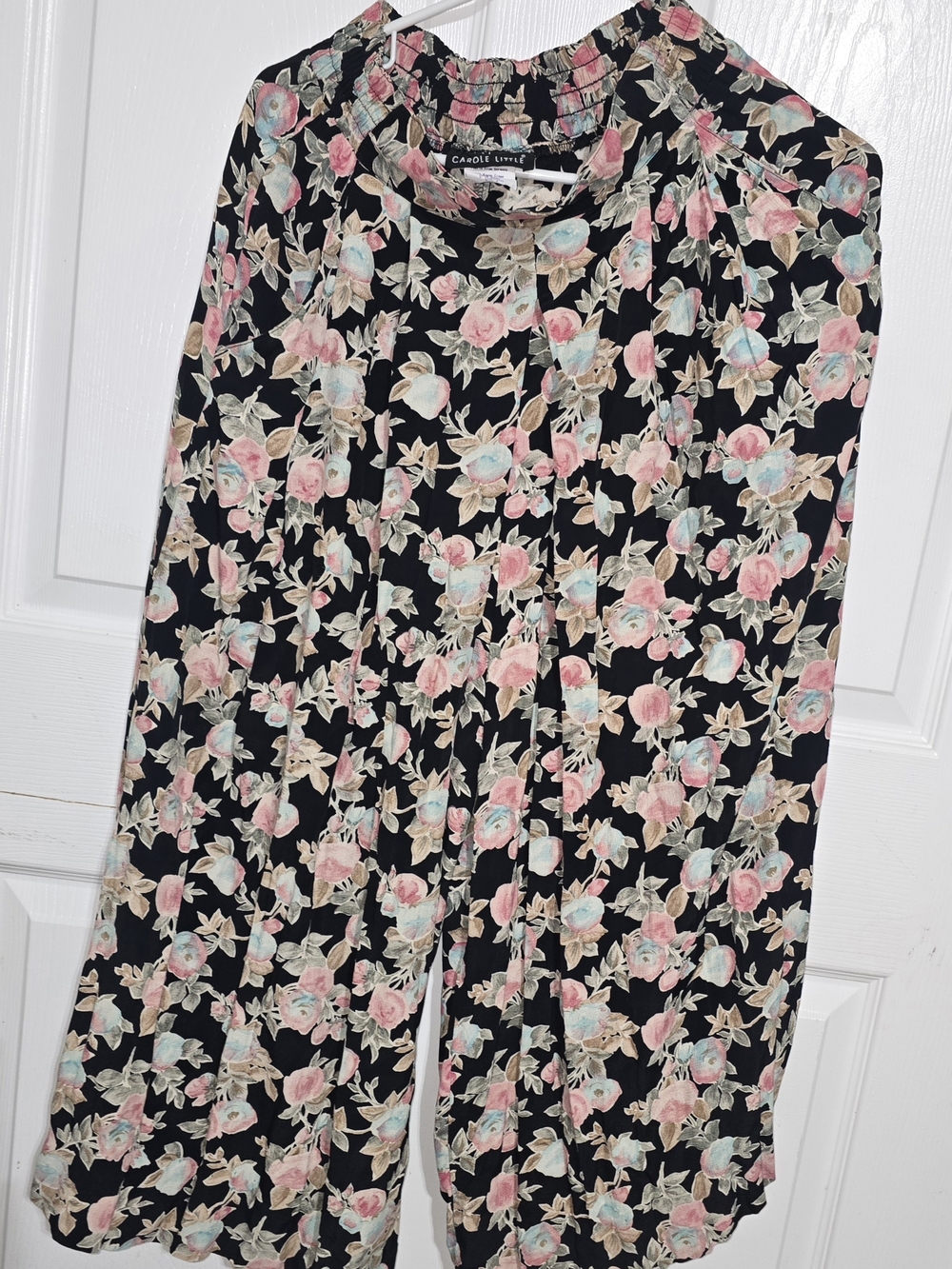 Carole Little Black Floral Wide-Leg Jumpsuit with Pink and Mint Blooms Size 6